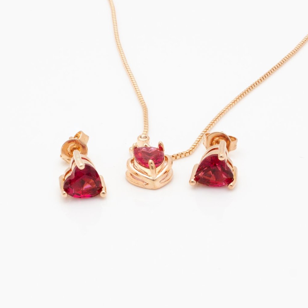 Ruby Necklace and Earrings Set
